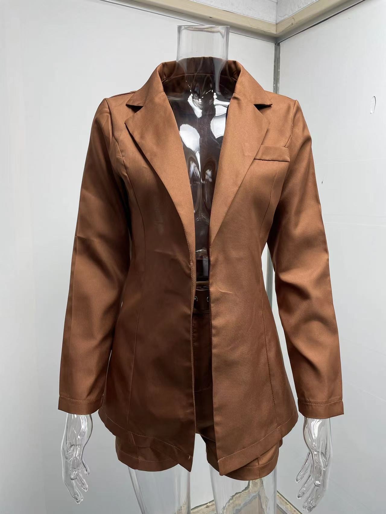 ChicShe 2024 European And American Cross-Border Tops Shorts Suit Set Sexy Elegant Women's Fashion Casual Lapel Cardigan_voghion.com