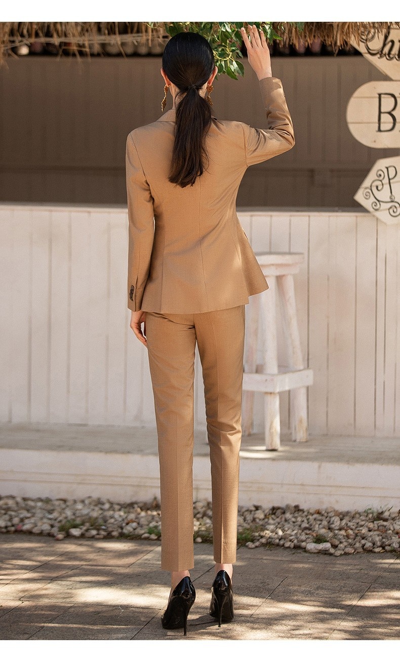ChicShe Spring And Autumn Khaki Double-Breasted British Style Professional Women's Long Sleeve Suit, Elegant Female Executive_voghion.com