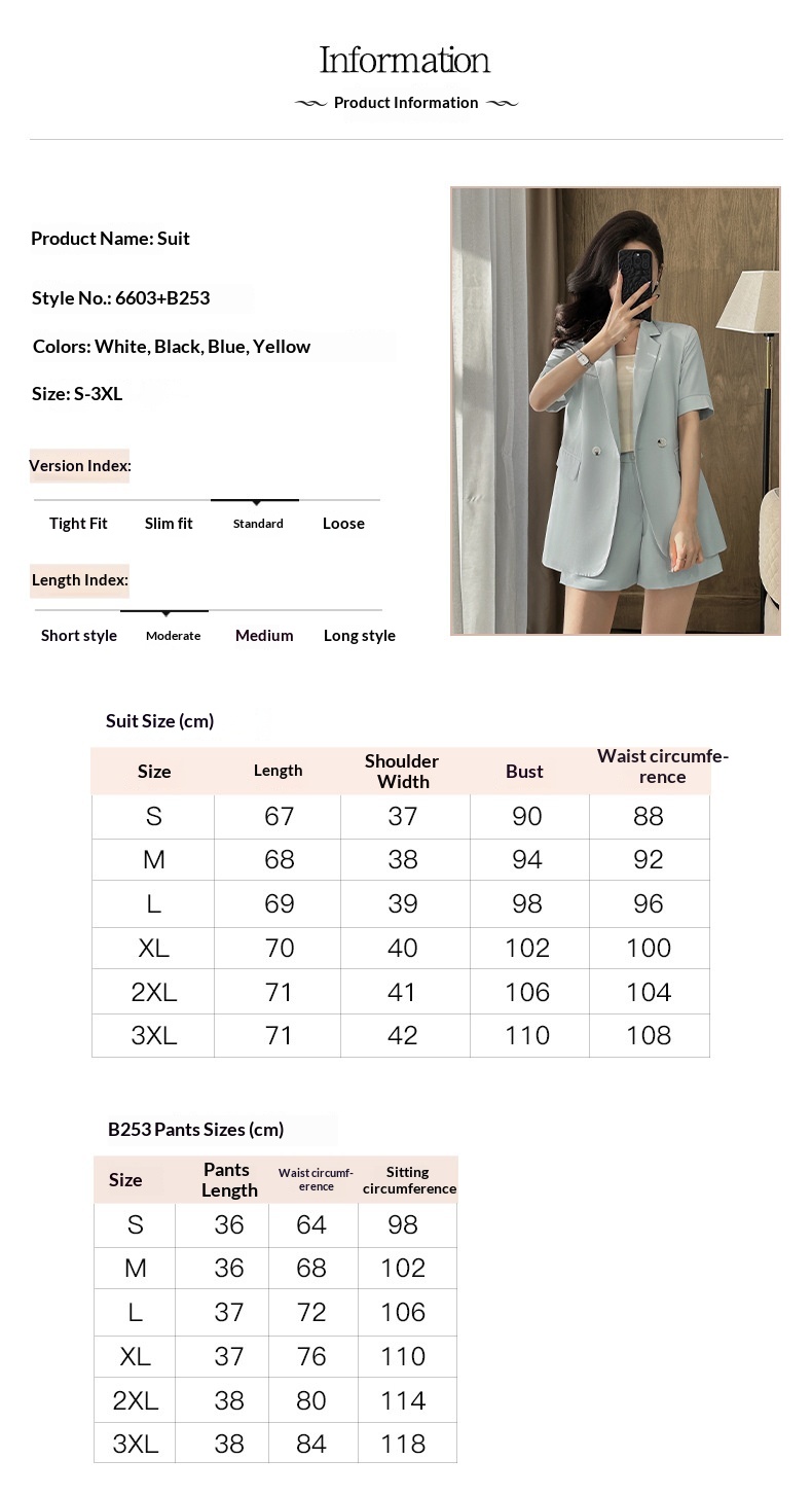 Ensemble tailleur bleu ChicShe pour femme, élégant et tendance, manches courtes, short fin d'été, tenue de travail professionnelle._voghion.com