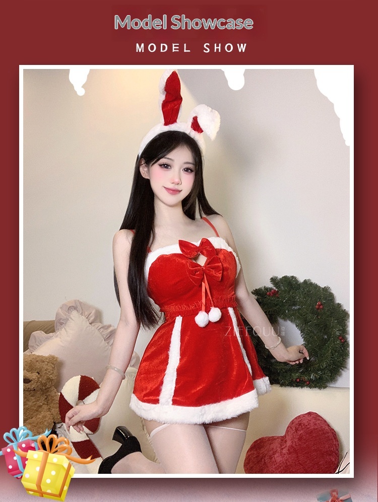 Eros Lab Sexy Lingerie Capodanno Camicia da Battaglia Rossa Cinghie Vestito Coniglietta Set da Gioco di Ruolo 6109 Edizione Limitata di Natale_voghion.com