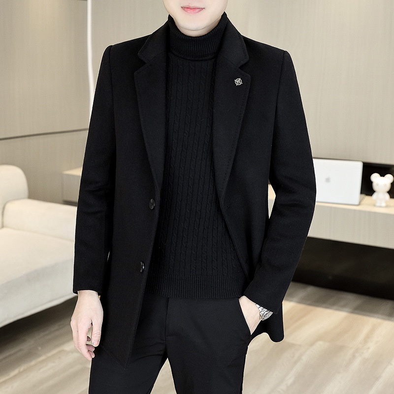boy Boy Klonti - Autumn Winter Mid-Length Men's Wool With Turn-Down Collar Trench Coat D6609-p135_voghion.com