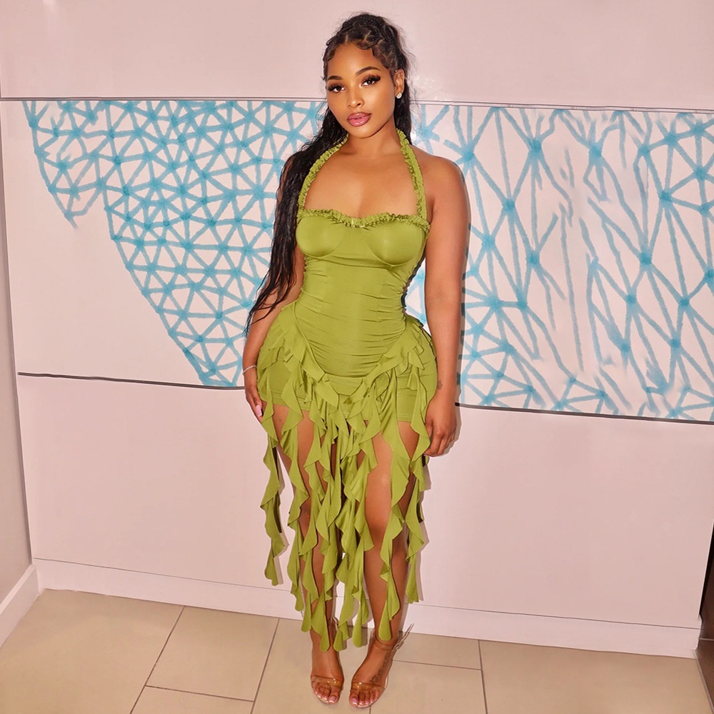 ChicShe CY901256 European And American Solid Color Tassel Halter Bodycon For Women Foreign Trade New Fashion Dress_voghion.com