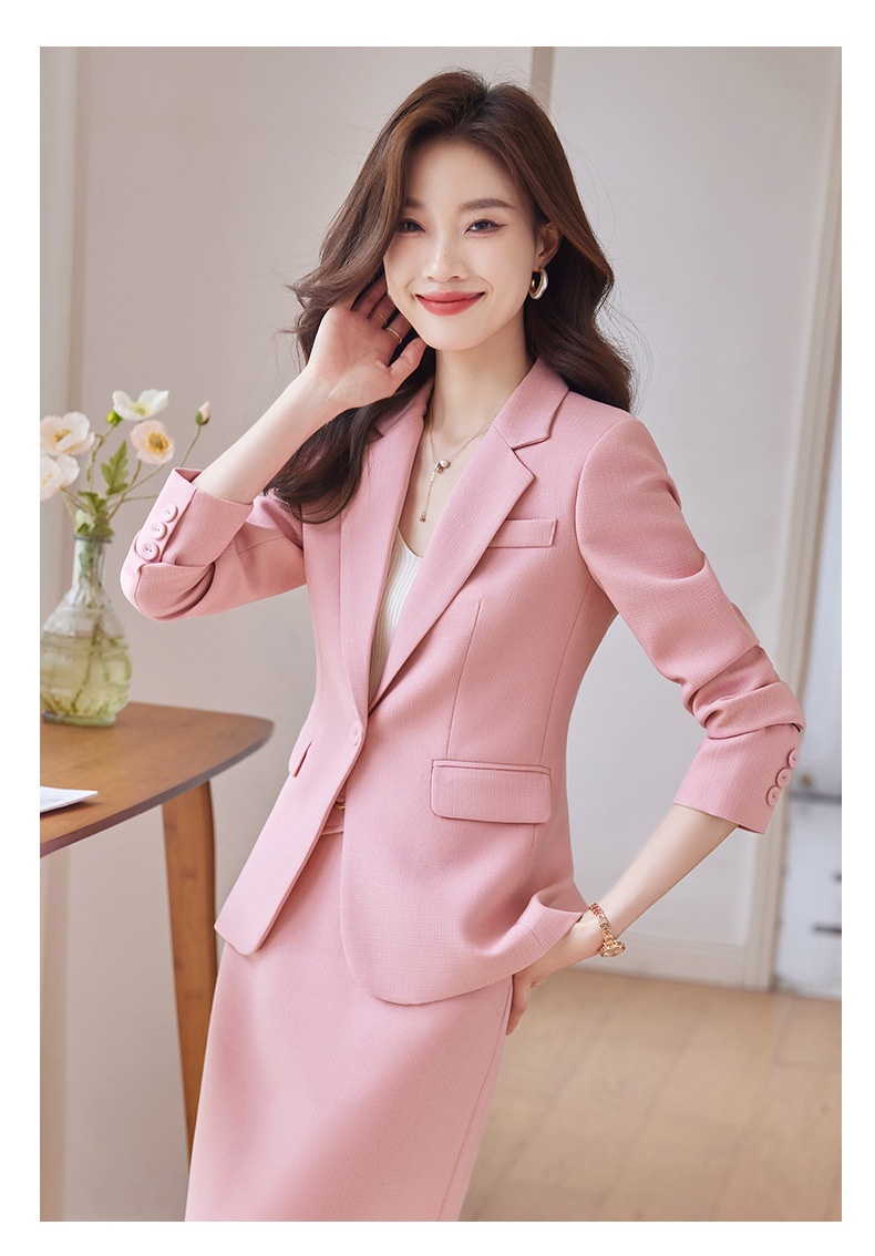 ChicShe Elegant And Small Jacket For Women OL Pink Suit Skirt High-Waisted Professional Two-Piece Set_voghion.com
