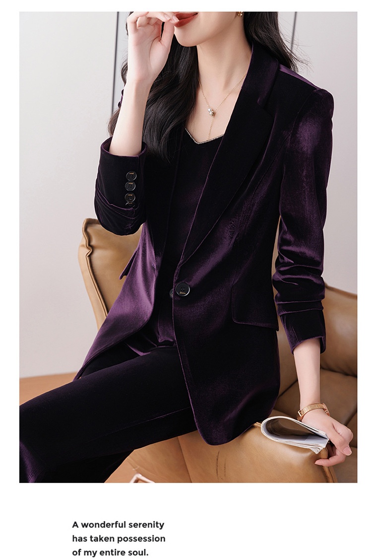 Blazer in velluto femminile di alta gamma ChicShe, nuovo elegante tailleur primaverile e autunnale con pantaloni svasati_voghion.com