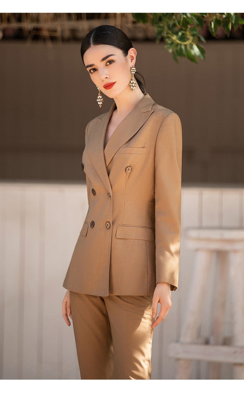 ChicShe Spring And Autumn Khaki Double-Breasted British Style Professional Women's Long Sleeve Suit, Elegant Female Executive_voghion.com