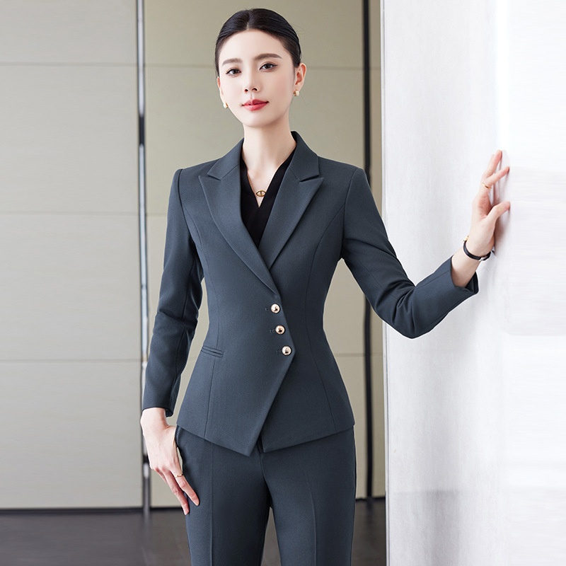 ChicShe Gray Suit Set For Women Hotel Customer Service Manager Workwear Management Commuting Formal Wear Elegant And_voghion.com