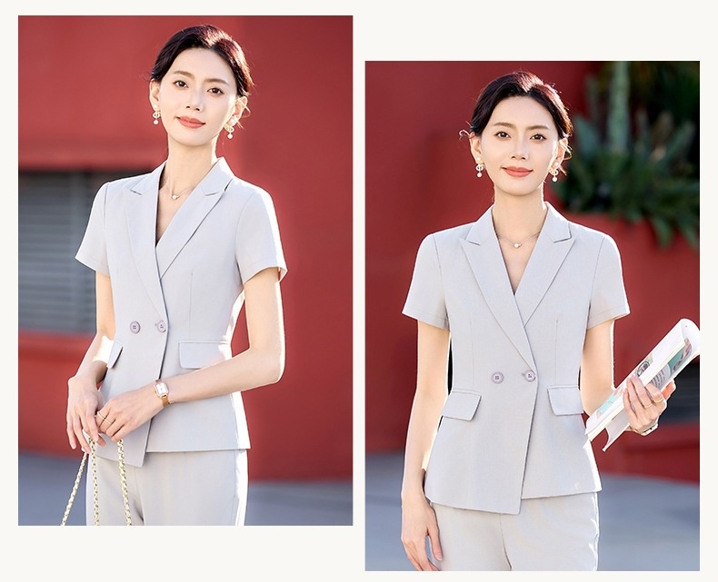 Completo estivo a maniche corte ChicShe da donna, abbigliamento formale professionale sottile 2025, elegante abbigliamento da lavoro per receptionist di hotel._voghion.com