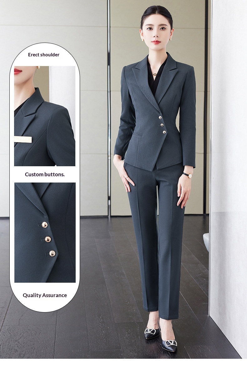 ChicShe Gray Suit Set For Women Hotel Customer Service Manager Workwear Management Commuting Formal Wear Elegant And_voghion.com