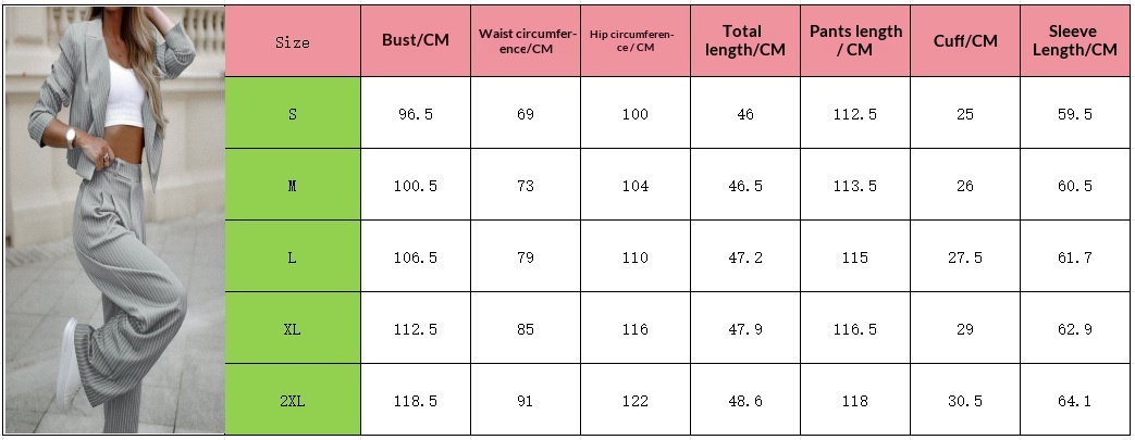 ChicShe 2024 European And American Foreign Trade Women's Fashion Elegant Casual Striped Short Lapel Blazer Straight Pants Suit_voghion.com