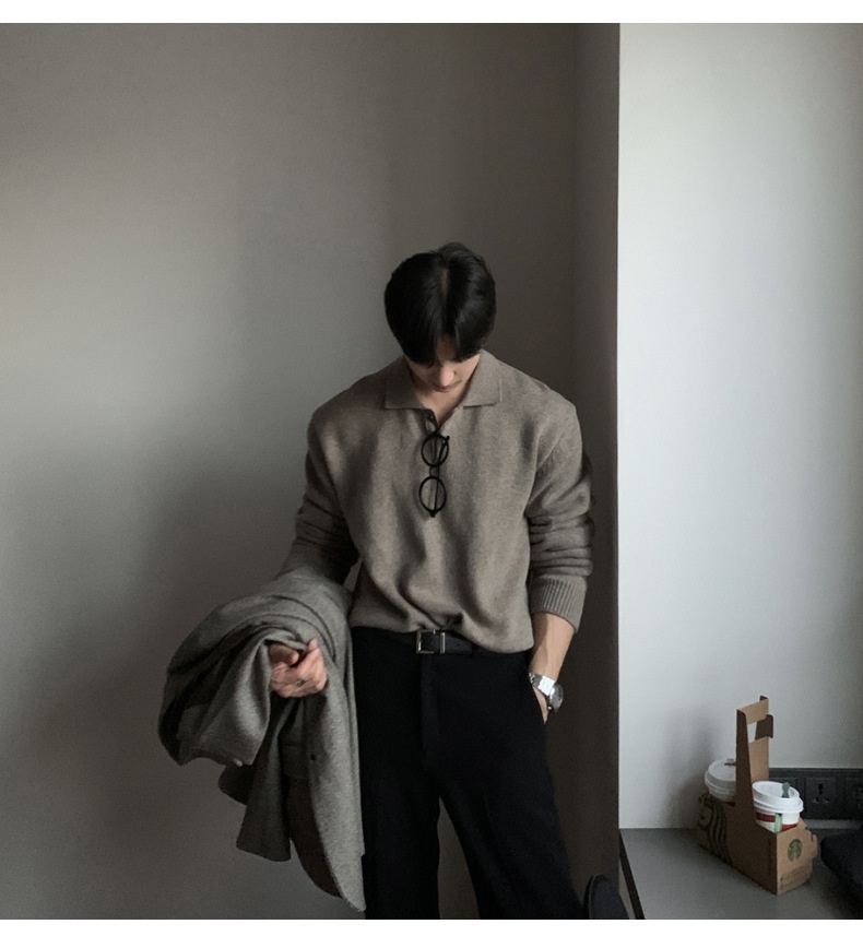 Boy Boy ASCLO New Dongdaemun Korean Clothing Turn-down Sweater Men's Designer Polo Collar Skinfriendly Loose Autumn Casual_voghion.com