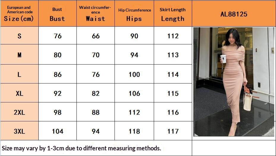 ChicShe 2024 Primavera Abito lungo europeo e americano con spalle scoperte, vestibilità aderente e arricciato, con spacco sulla base_voghion.com