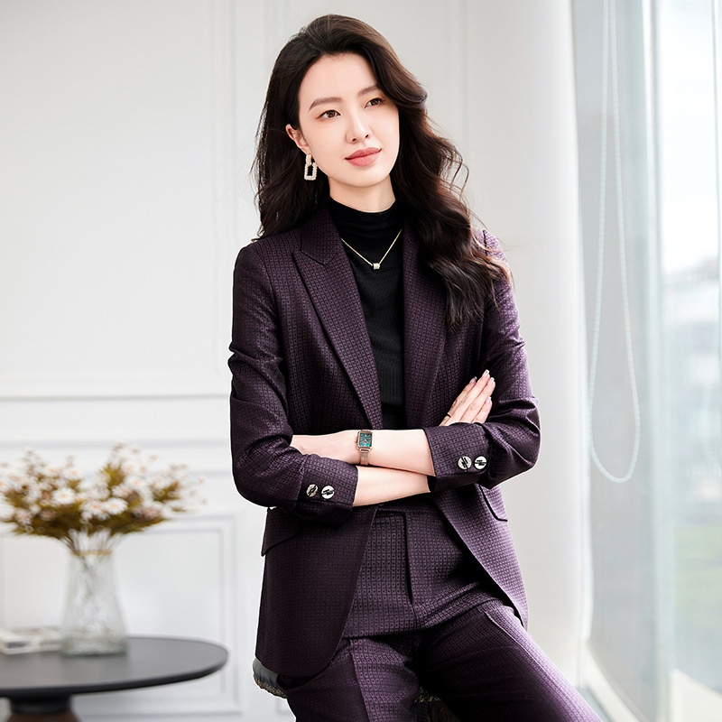 ChicShe Plaid Single Button Elegant Professional Suit Women's Formal Outfit Pants Long Sleeve Workplace Winter Temperament 2529_voghion.com