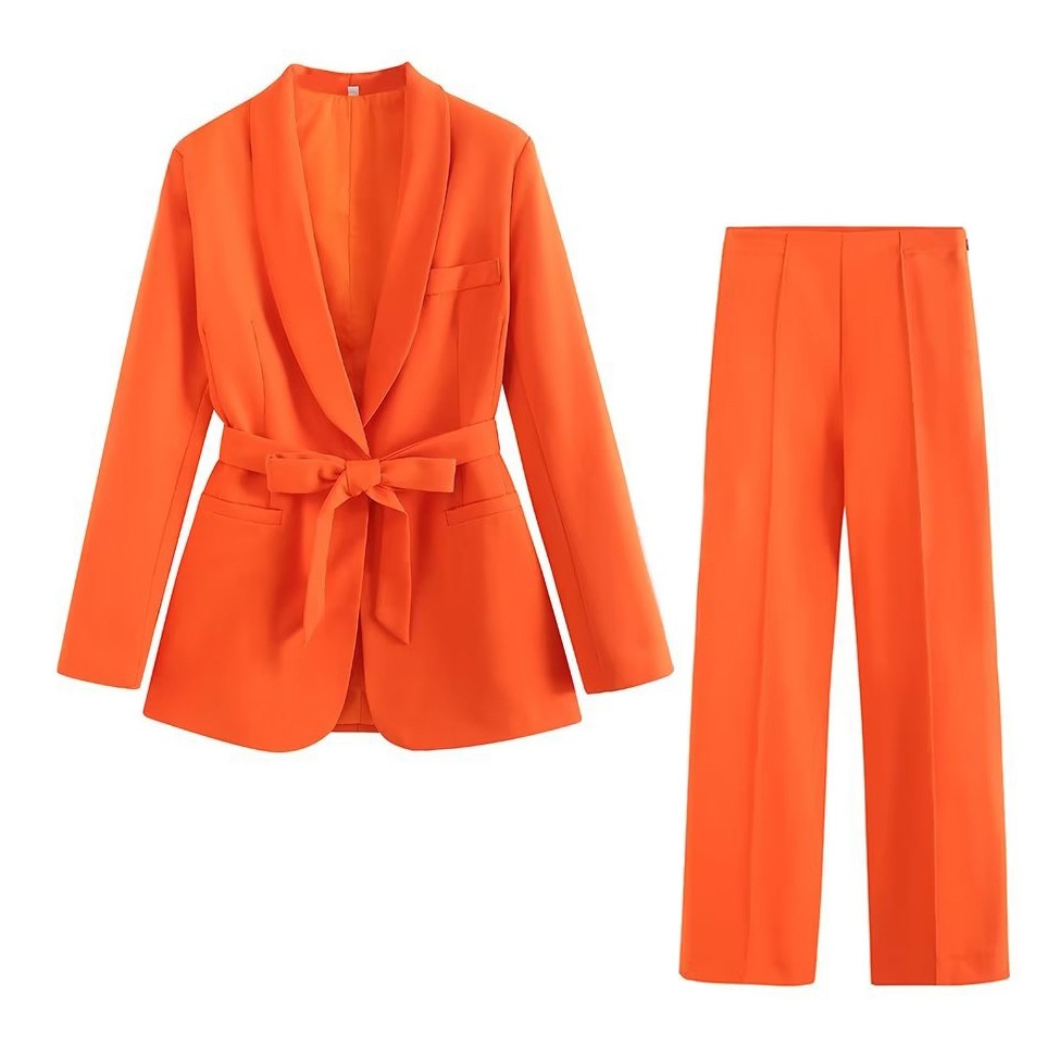 ChicShe Cross-Border European American Spring And Autumn Women's New Style Dress With Belt Small Suit Jacket + Casual Pants Set_voghion.com