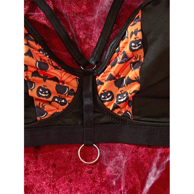 Eros Lab Cross-Border New Halloween Pattern Sexy Pure Desire Lingerie European And American Plus Size Push-Up Bra Two-Piece Set_voghion.com