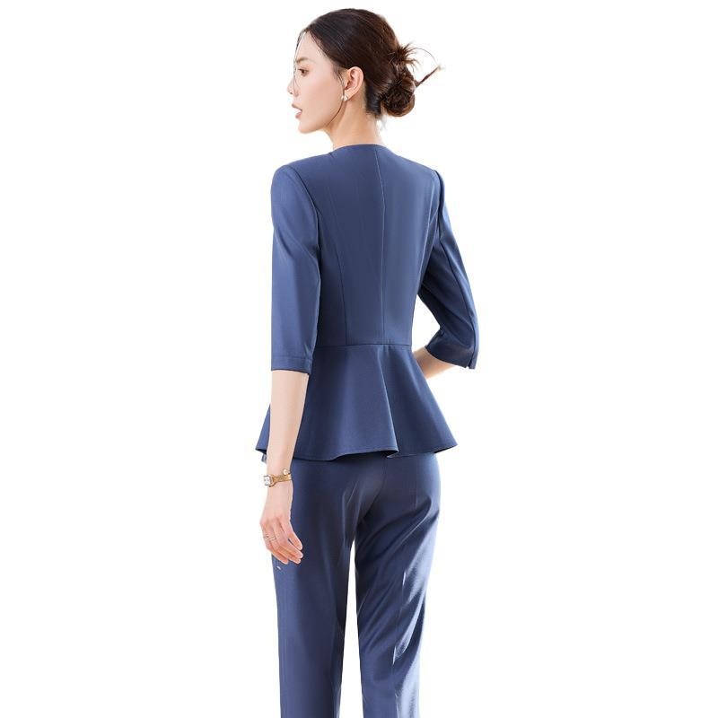 ChicShe 2025 Spring Summer Waist-Cinching Blue High-End Fashion Mid-Sleeve Top Women's Pants Skirt Beauty Salon Professional_voghion.com