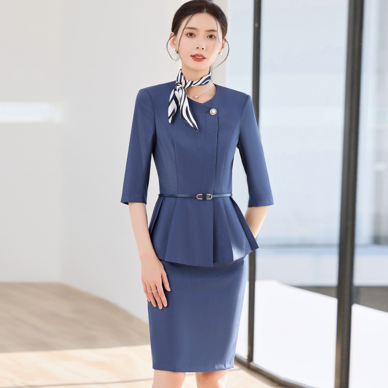 ChicShe 2025 Spring Summer Waist-Cinching Blue High-End Fashion Mid-Sleeve Top Women's Pants Skirt Beauty Salon Professional_voghion.com