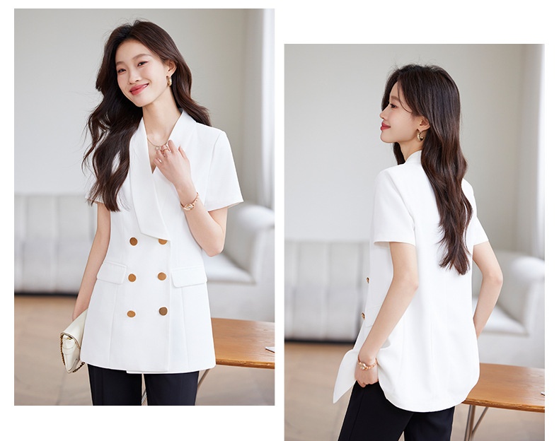 Veste tailleur à manches courtes ChicShe pour femme, style professionnel décontracté, élégante et polyvalente, idéale pour l'été et les déplacements._voghion.com