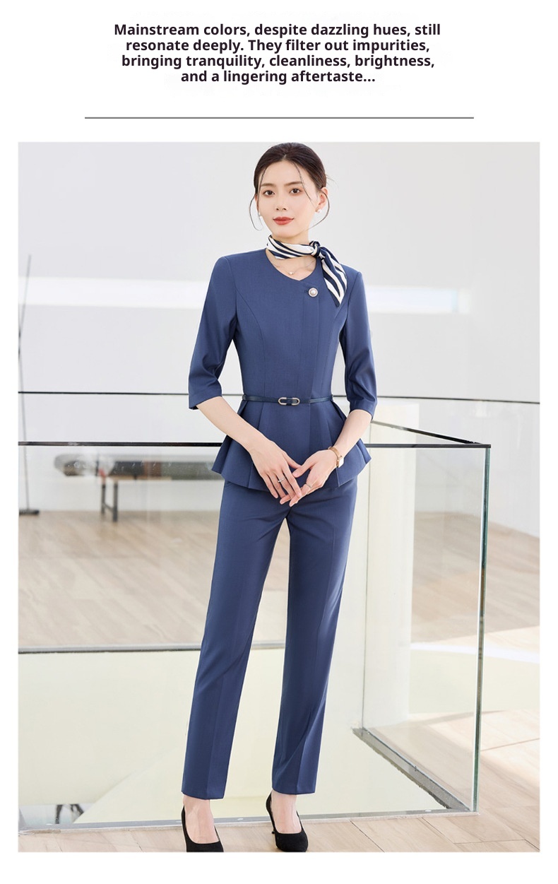 ChicShe 2025 Spring Summer Waist-Cinching Blue High-End Fashion Mid-Sleeve Top Women's Pants Skirt Beauty Salon Professional_voghion.com