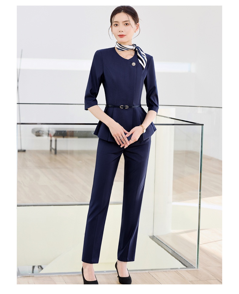 ChicShe 2025 Spring Summer Waist-Cinching Blue High-End Fashion Mid-Sleeve Top Women's Pants Skirt Beauty Salon Professional_voghion.com