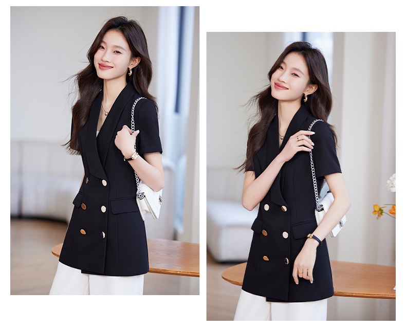 Veste tailleur à manches courtes ChicShe pour femme, style professionnel décontracté, élégante et polyvalente, idéale pour l'été et les déplacements._voghion.com