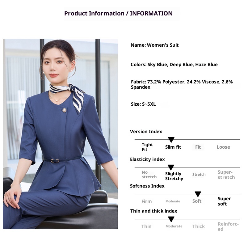 ChicShe 2025 Spring Summer Waist-Cinching Blue High-End Fashion Mid-Sleeve Top Women's Pants Skirt Beauty Salon Professional_voghion.com