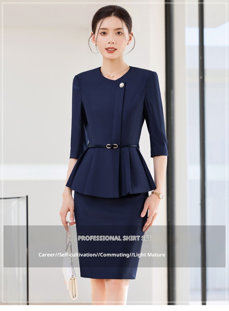 ChicShe 2025 Spring Summer Waist-Cinching Blue High-End Fashion Mid-Sleeve Top Women's Pants Skirt Beauty Salon Professional_voghion.com