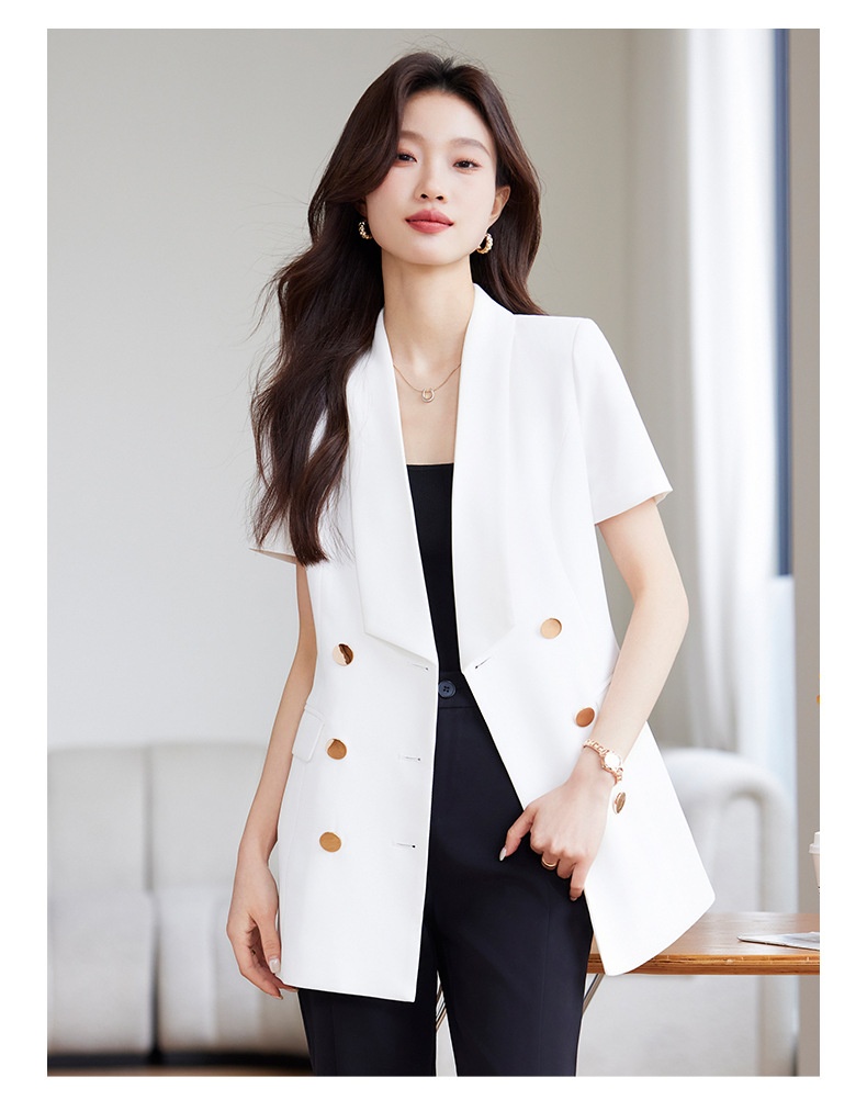Veste tailleur à manches courtes ChicShe pour femme, style professionnel décontracté, élégante et polyvalente, idéale pour l'été et les déplacements._voghion.com