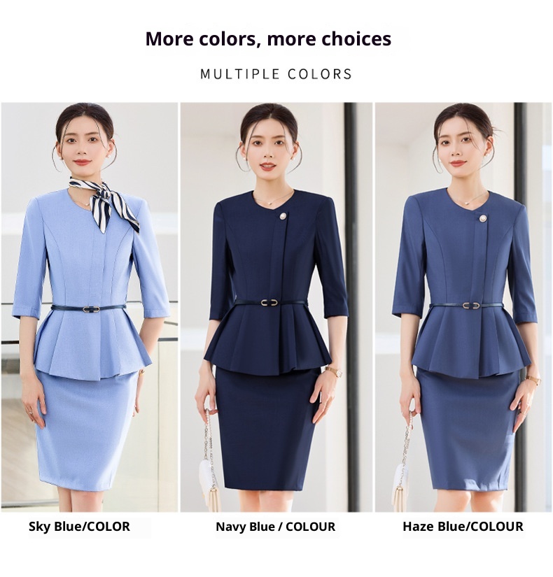 ChicShe 2025 Spring Summer Waist-Cinching Blue High-End Fashion Mid-Sleeve Top Women's Pants Skirt Beauty Salon Professional_voghion.com