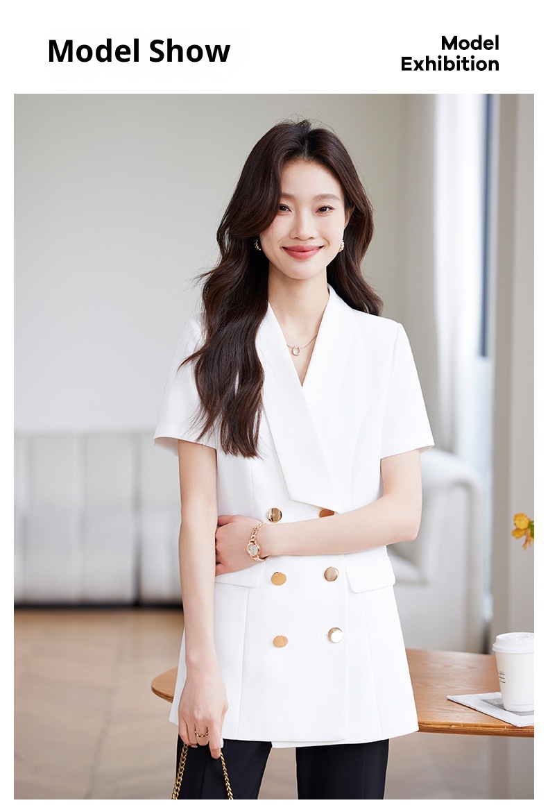 Veste tailleur à manches courtes ChicShe pour femme, style professionnel décontracté, élégante et polyvalente, idéale pour l'été et les déplacements._voghion.com