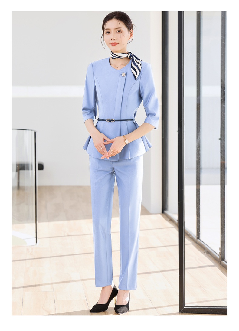 ChicShe 2025 Spring Summer Waist-Cinching Blue High-End Fashion Mid-Sleeve Top Women's Pants Skirt Beauty Salon Professional_voghion.com