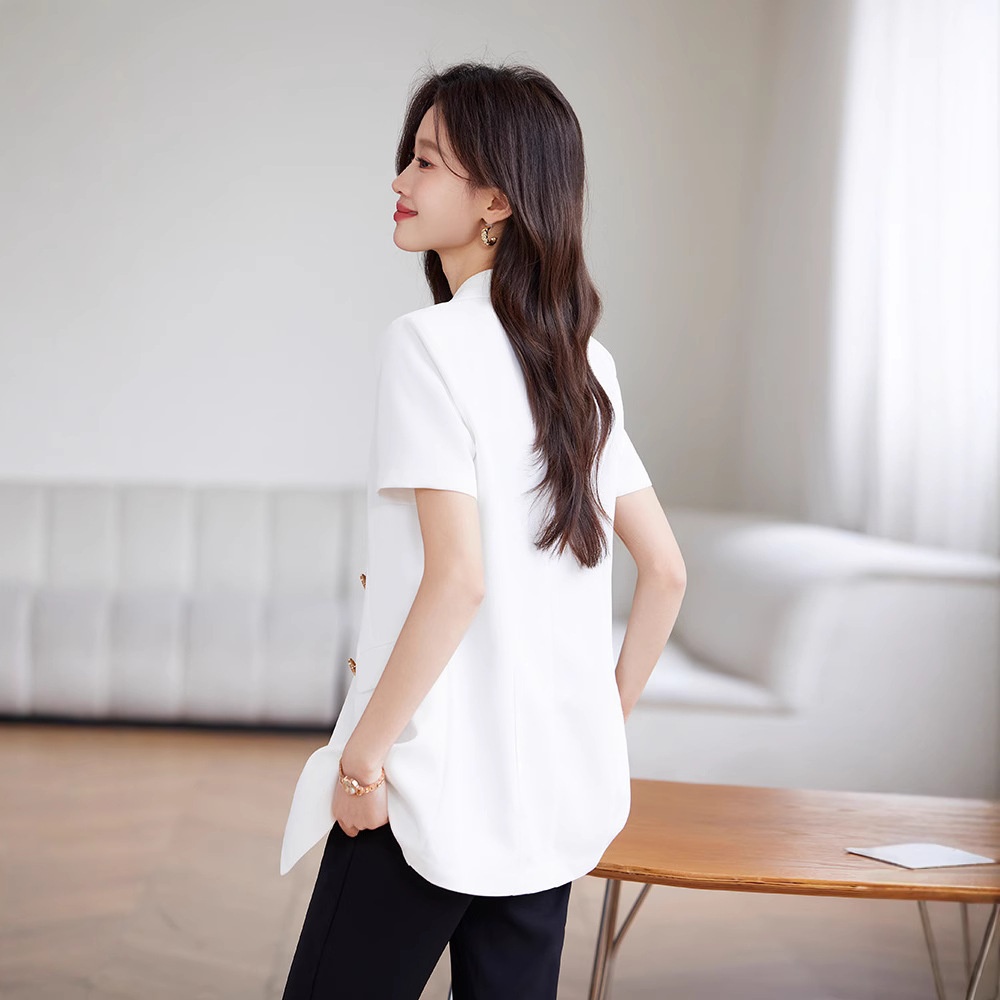 Veste tailleur à manches courtes ChicShe pour femme, style professionnel décontracté, élégante et polyvalente, idéale pour l'été et les déplacements._voghion.com
