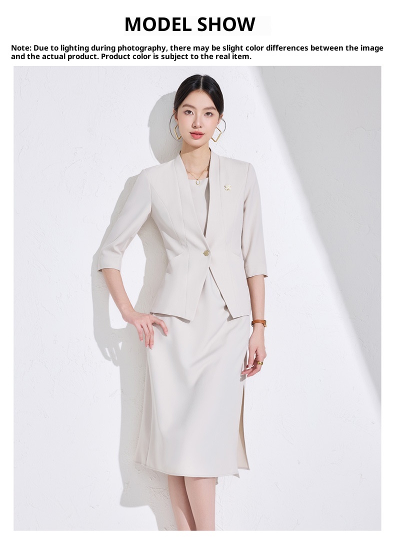 ChicShe Spring And Autumn Three-Quarter Sleeve Small Blazer Mid-Sleeve Jacket Women's Pants Dress Two-Piece Set Elegant Fashion_voghion.com