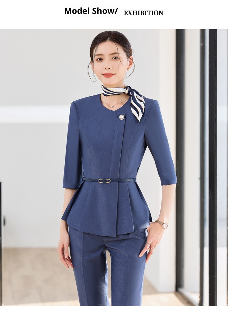 ChicShe 2025 Spring Summer Waist-Cinching Blue High-End Fashion Mid-Sleeve Top Women's Pants Skirt Beauty Salon Professional_voghion.com