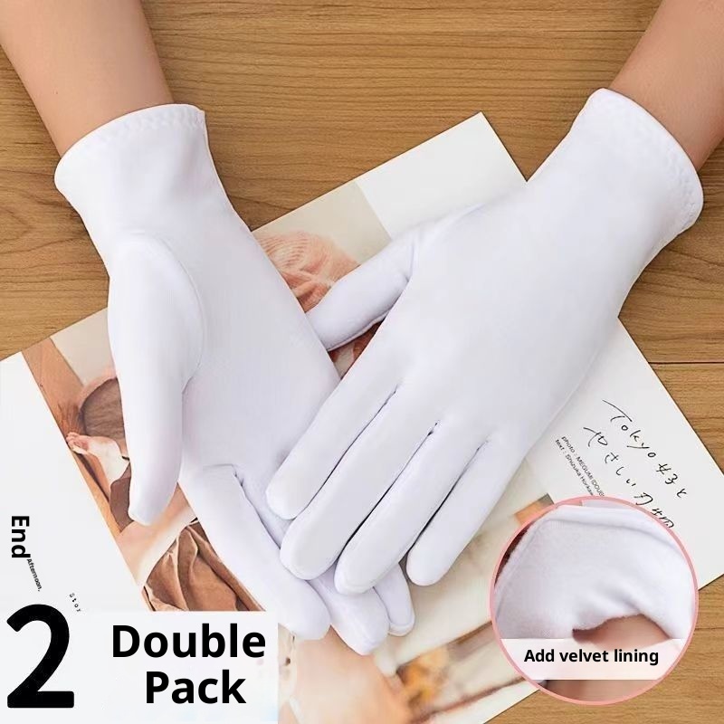 boy Boy Thin Velvet Warm Autumn Thick Cold-proof Solid Color Black White Men Driving Square Dance Etiquette Gloves Thickened_voghion.com
