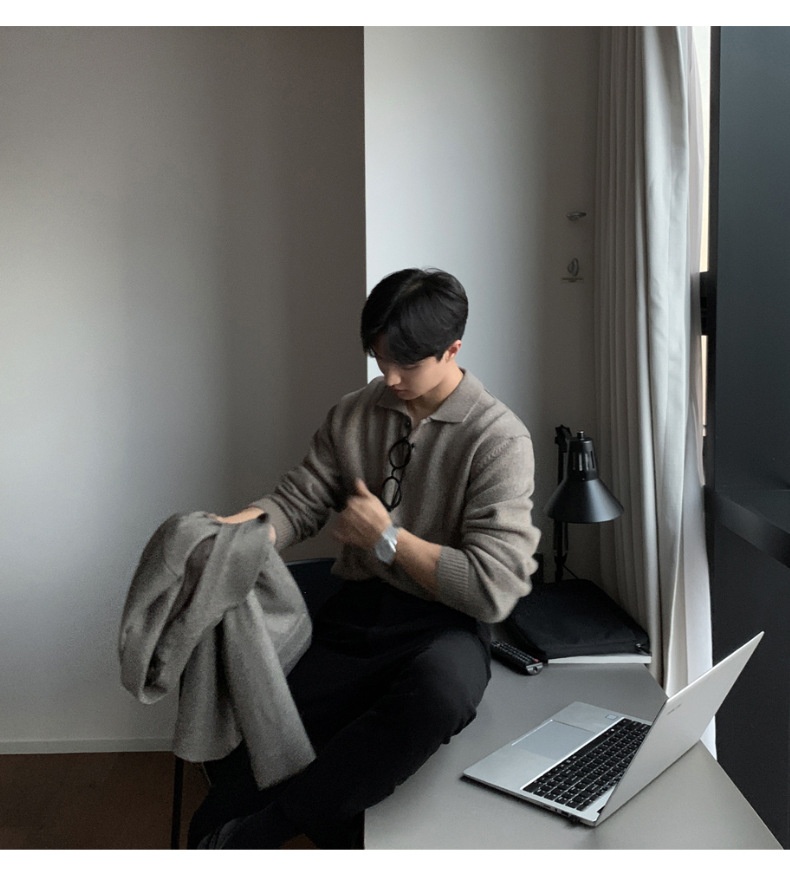 Boy Boy ASCLO New Dongdaemun Korean Clothing Turn-down Sweater Men's Designer Polo Collar Skinfriendly Loose Autumn Casual_voghion.com