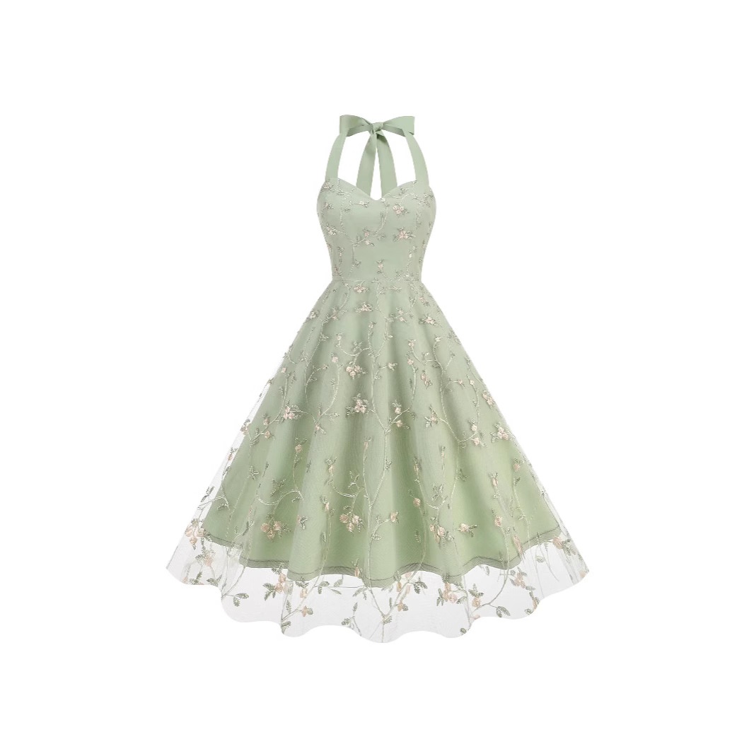 ChicShe Abito da donna elegante con ricamo in rete e spalline senza maniche, stile transfrontaliero europeo e americano per il commercio estero_voghion.com