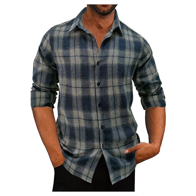 ForMen 2022 Cross-Border Loose Flannel Autumn Winter European And American Long Sleeve Plaid Casual Shirt Men's Style_voghion.com