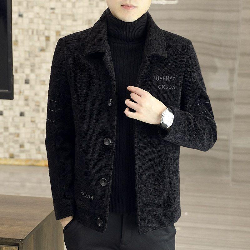 boy Boy 2025 New Men's Short Autumn Winter Woolen Jacket Thickened Casual Trench Coat_voghion.com