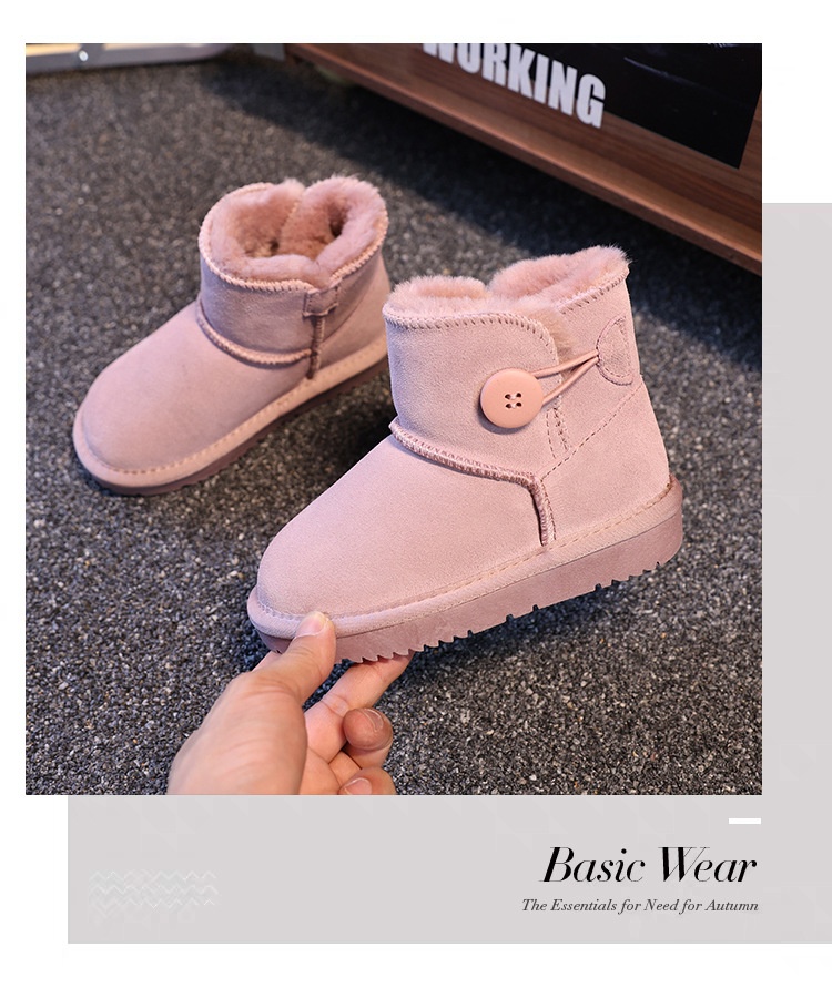 ShoeGlobe Stivali da neve per bambini e bambine in pelle bovina con un bottone, scarpe invernali spesse, calde e antiscivolo con fodera in pile per bambini piccoli e_voghion.com