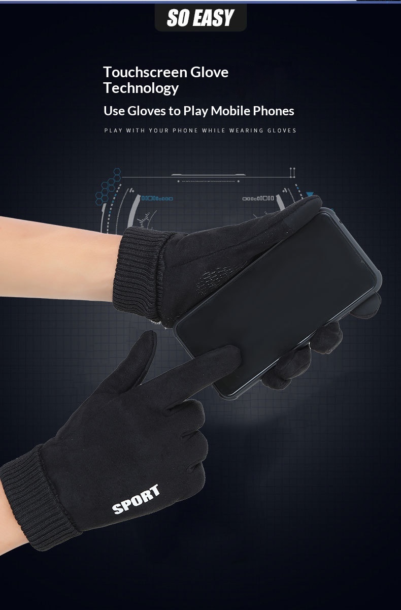 boy Boy Boy N034 Thermal Winter Outdoor Touchscreen Cycling Hand Protection Men's Suede Windproof Cold-Proof Gloves Derong_voghion.com