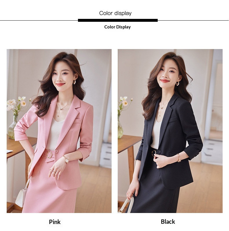 ChicShe Elegant And Small Jacket For Women OL Pink Suit Skirt High-Waisted Professional Two-Piece Set_voghion.com