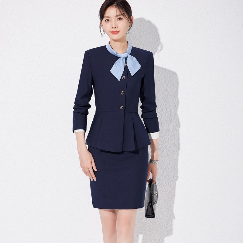 ChicShe 2025 Spring Autumn New Long Sleeve Professional Suit Set Women With Elegant Bow Tie For Hotel Front Desk And Beauty_voghion.com