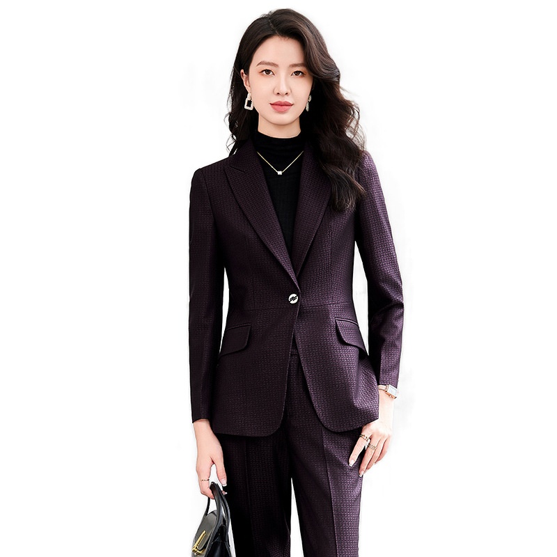 ChicShe Plaid Single Button Elegant Professional Suit Women's Formal Outfit Pants Long Sleeve Workplace Winter Temperament 2529_voghion.com