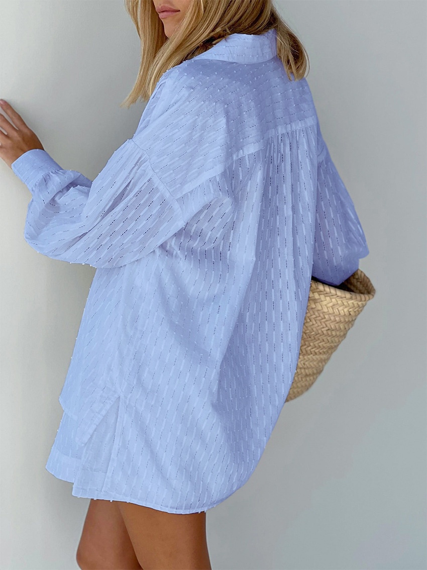 ChicShe Collection Été 2024 - Mode Femme - Style Européen et Américain - Haut Élégant à Manches Bouffantes Jacquard - Short - Design Pratique pour les Déplacements Féminin_voghion.com