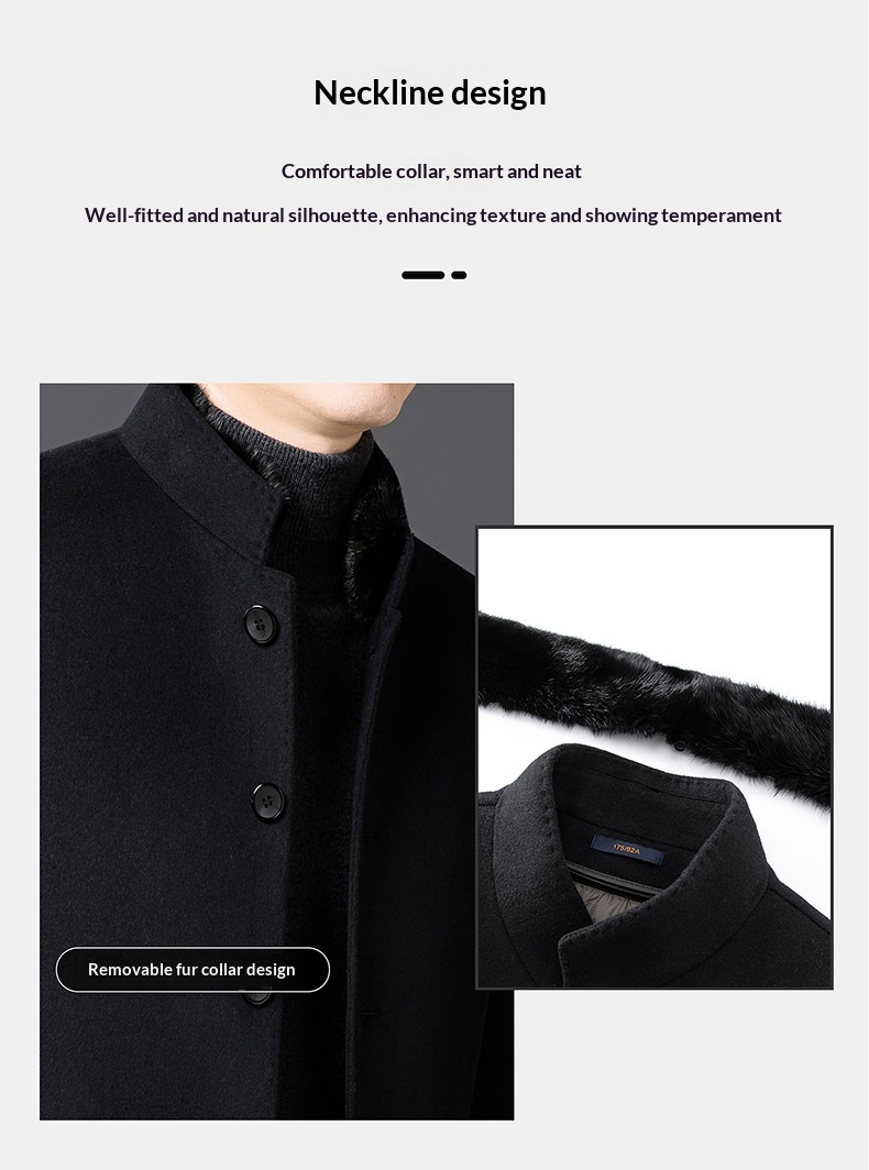 boy Boy Men's Wool Coa For Auumn And Winer, Business Casual, Middle-aged Dad, Wrinkle-Free, Warm, Down, Mink Fur Collar_voghion.com