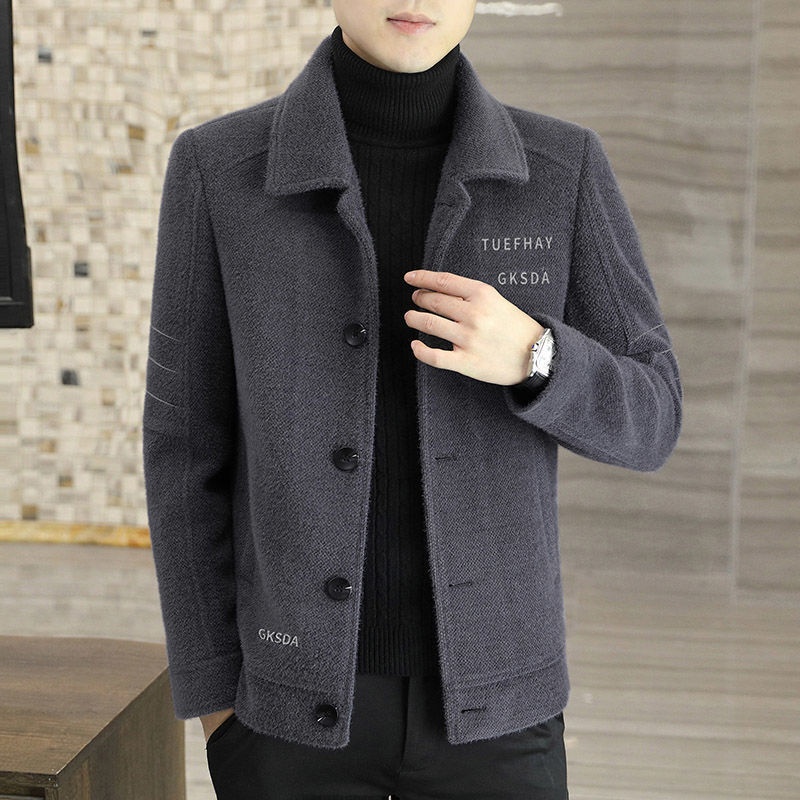 boy Boy 2025 New Men's Short Autumn Winter Woolen Jacket Thickened Casual Trench Coat_voghion.com