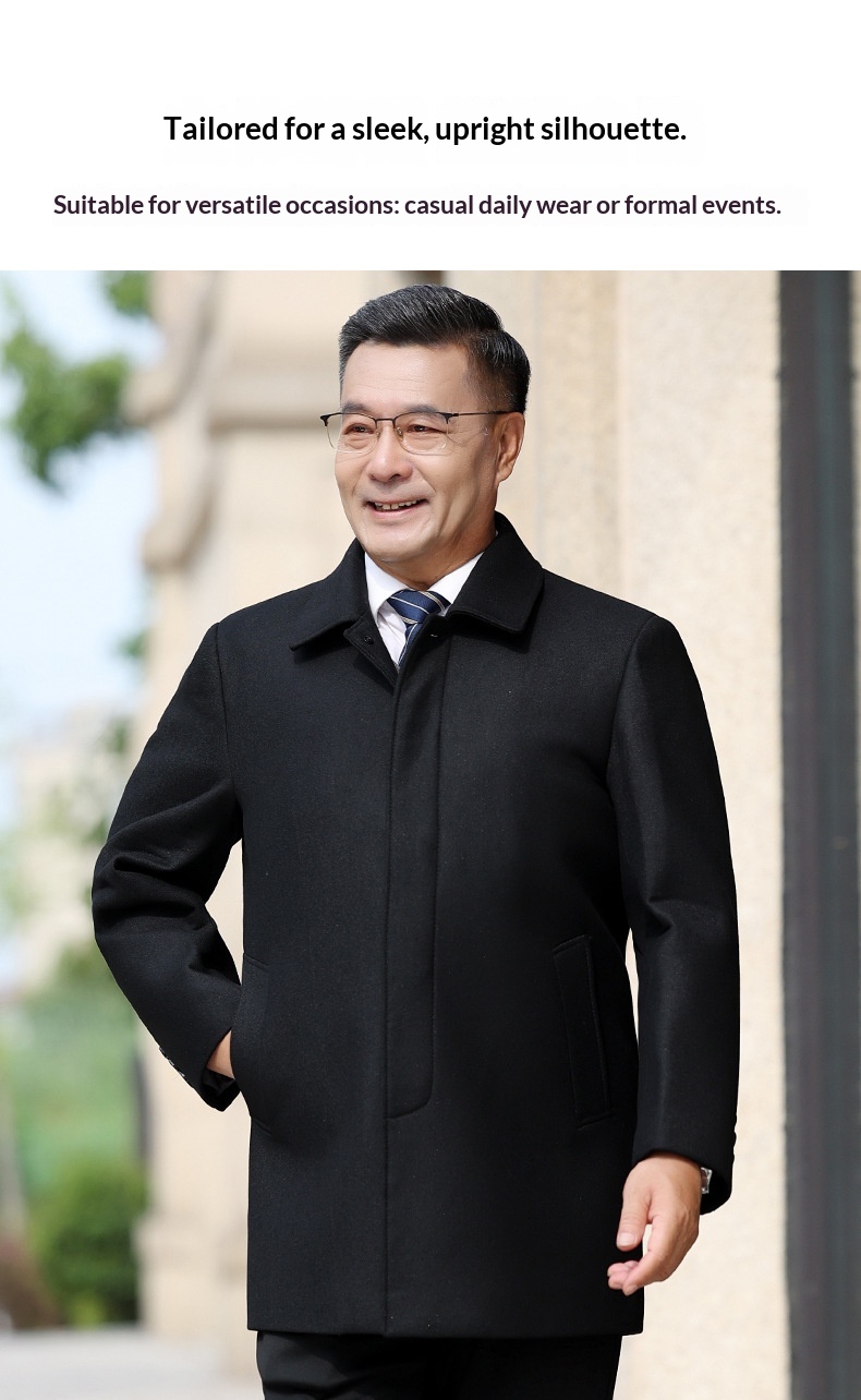 boy Boy Autumn Winter Mid-Length Slim Fit For Middle-Aged Men, Korean Style Men's Wool Trench Coat_voghion.com