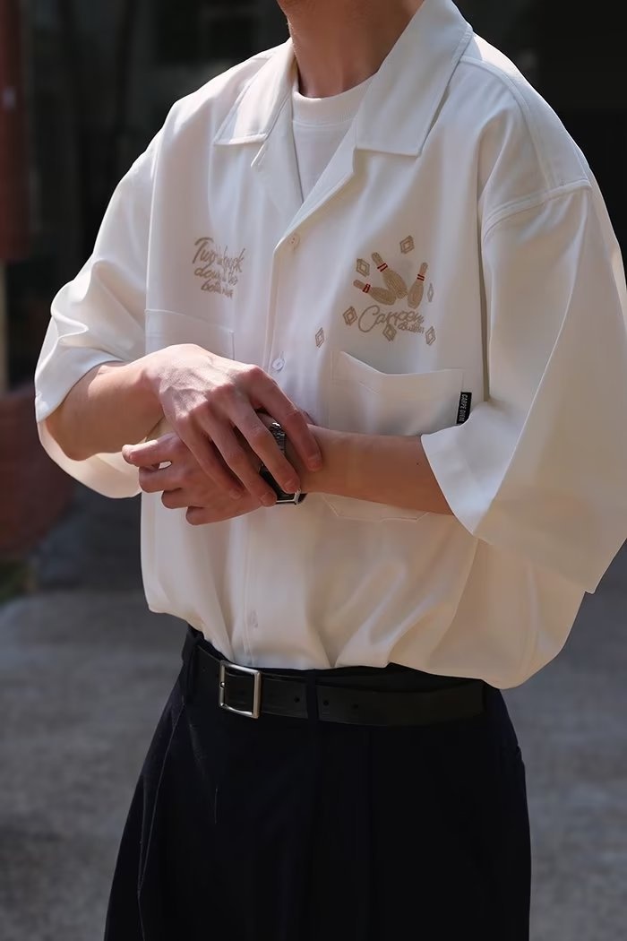 ForMen 2023 Summer American Style Loose Cuban Collar Bowling Embroidery Workwear Short Men Half Sleeve Shirt_voghion.com