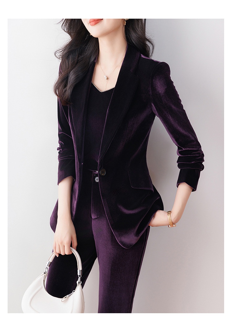 Blazer in velluto femminile di alta gamma ChicShe, nuovo elegante tailleur primaverile e autunnale con pantaloni svasati_voghion.com