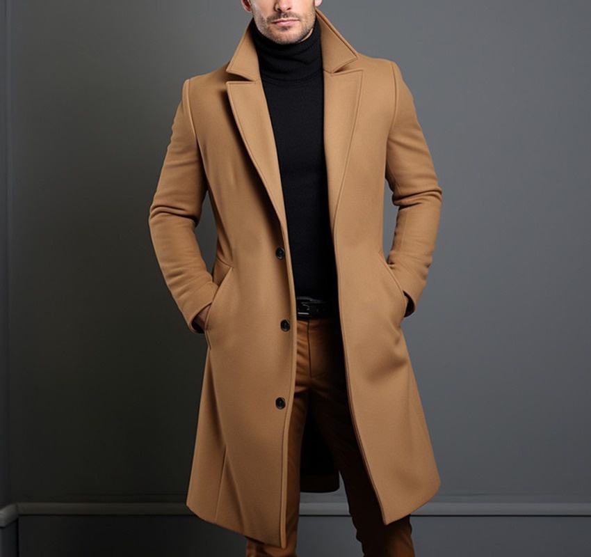 boy Boy Cross-Border Autumn Winter Foreign Trade Men's Mid-Length Solid Color Wool Warm Youth Woolen Trench Coat Wholesale_voghion.com